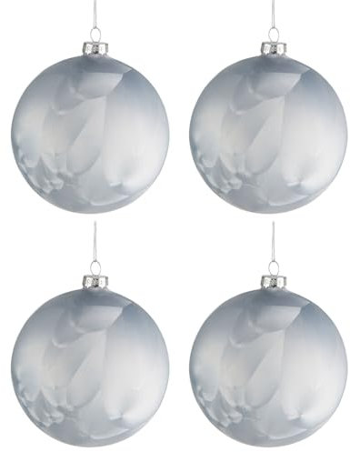 J-Line DOSE VON 4 WEIHNACHTSKUGELN Glas MATT EISBLAU MEDIUM 10CM
