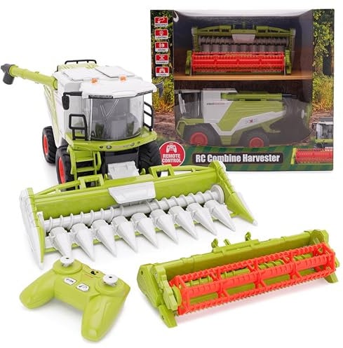 Toyland® 31cm (12) Mietitrebbia telecomandata con luci, suoni ed effetto fumo - 2 accessori per la raccolta inclusi - Giocattoli agricoli - Scala 1:24
