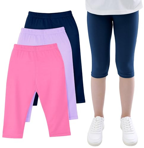 JinBei Fille Leggings Capri 3/4 Court Été Extensible Respirants, 4-11 Ans | Lot de 3, Doux Confortables Modal, Danse Pantalon Court Filles, Gymnastique Cycliste Sport Shorts Legging, Sweatpants