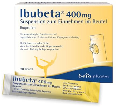 Ibubeta 400 mg Suspension zum Einnehmen im Beutel, trinkfertig - 20 x 10ml | bedarfsgerecht dosiertes Ibuprofen 400 mg - zur Behandlung von Schmerzen & Fieber - Erwachsene & Kinder ab 12 Jahren