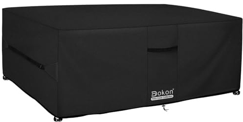 Dokon Garden Furniture Cover Waterproof, Outdoor Patio Table Covers | Heavy Duty Oxford, Waterproof Nano Coating, Windproof Straps & Drawstring, Hidden Vents, Anti-UV, 210x110x74cm, Black