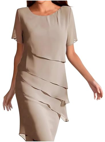 Robe Femme Chic et Elegant Tunique Robe de Cérémonie pour Femme Ronde Manches Courtes Chiffon de Soirée de Cocktail Mariage Luxe pour Mariage Warp de Bal Longue Robes Business