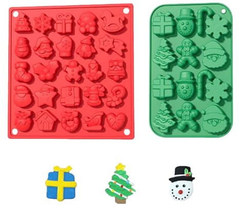 2 Stück Weihnachten Silikonform, Schokoladenformen Kuchenform Pralinenform, Weihnachtsbaum Weihnachtsmann Zuckerstangen Schneemann Lebkuchenmann Formen, Weihnachts Backformen
