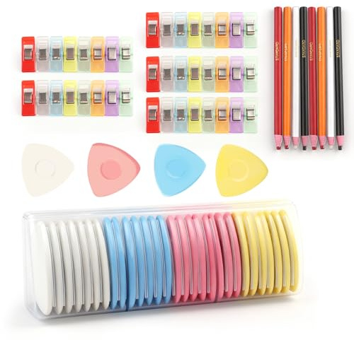 DONGFENGLION Schneiderkreide Set Mit Buntkreiden, 8 Schneiderkreide Stift, 40 Nähklammern – Stoffkreide, Nähkreide, Schneiderkreide Weiß Für Präzises Nähen, Nähzubehör & Nähmaschinen Zubehör