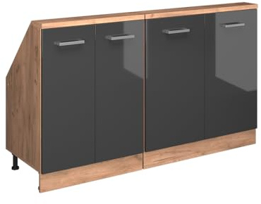 Vicco Küchenschrank für Dachschrägen R-Line, Anthrazit Hochglanz, 140 cm | 2 Module · Tiefe 46 cm · Höhenverstellbare Füße · 4 Türen · ✓ Frei kombinierbar