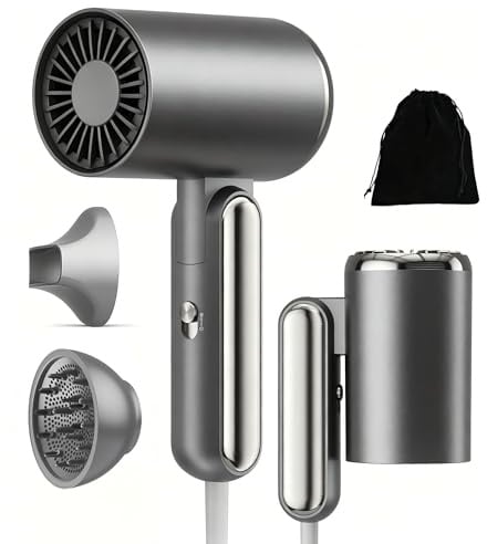 Mini Phon Capelli da Viaggio Potente - 1800W Asciugacapelli Professionale con Diffusore e Concentratori,200 Milioni di Asciugacapelli Ionico, Manico Pieghevole, 3 Tempe, Fono Capelli Ionico portatile