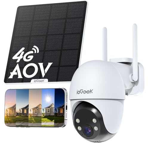 ieGeek 4G LTE Solar Security Camera Outdoor Wireless, AOV Tech 24/7 Recording, 2K PTZ No Wifi Security Surveillance Camera with SIM Card, 30M AI Human Detection, Auto Tracking, Color Night Vision
