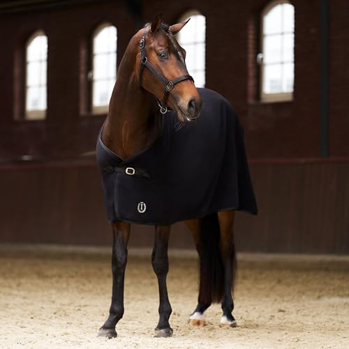 Imperial Riding IRH Fundamental Basic Abschwitzdecke, funktional & atmungsaktiv, schweißabsorbierendes Polar-Fleece Frontverschluss, schnell trocknende Fleecedecke für Pferde, Schwarz, 125