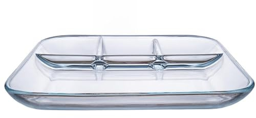 Sosoport Plat en Verre Trempé Compartimenté Transparent, Assiette de Collation Résistante la Chaleur, Contenant Alimentaire Multifonction pour Maison et Restaurant, Plaque de Fruits