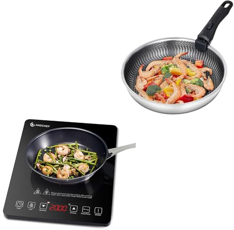 AMZCHEF 2000W Induktionskochplatte & AMZCHEF Bratpfanne 28 cm