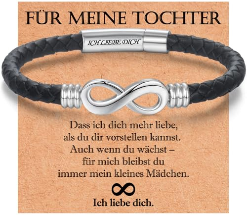 USEEDOVIA Unendlichkeitszeichen Lederarmband Damen Geschenke für Schatz Freundin Mama Tochter Infinity Armband Leder Edelstahl 20cm mit Ich Liebe Dich Gravur Weihnachten Geburtstags