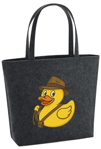 Huuraa Filzshopper Quietscheente Abenteurer Gummiente Entdecker 22 Liter Charcoal Melange Filztasche Geschenkidee