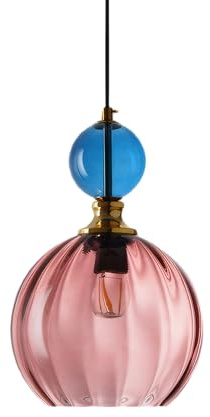 MZStech Bunte Pendelleuchte aus mundgeblasenem Glas mit goldfarbenen Akzenten, höhenverstellbare E27 Hängelampe Deckenlampe im modernen Industrie-Stil – für Küche, Esszimmer, Schlafzimmer (Rosa)