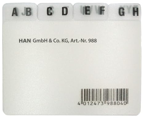 HAN Register DIN A8 quer, Karteiregister, stabiles 12-teiliges Leitregister für Karteiboxen, Karteikästen und Karteitröge, 988, grau, 88 x 62 mm