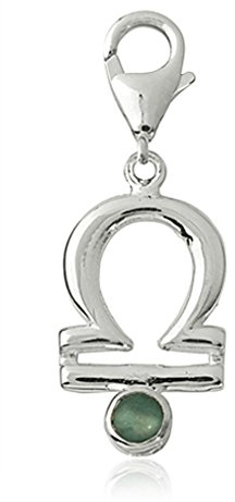 Unbekannt Charm Anhänger Sternzeichen Waage 22mm, 925 Sterling Silber mit kleinem Serpentin grün, Karabiner für Armband Kette