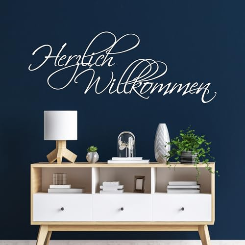 Wandtattoo Loft Herzlich Willkommen - Wandsticker Schriftzug für Eingang / 30 Farben / 4 Größen