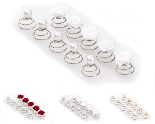 10tlg. Rosen & Perlen Curlies Curlie - Brauthaarschmuck - Set - Set-C - Weiss