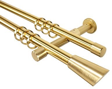 iso-design Messing Optik Gardinenstange 2-läufig 20 mm mit Endstück Digo, 600 cm (3 x 200 cm)