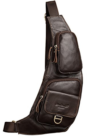 Xieben Leder Sling Brusttasche Crossbody Pack für Herren Damen Reisen Outdoor Motorrad Fahrrad Schulter Crossbody Pack Tasche Rucksack Tagesrucksack Kaffee