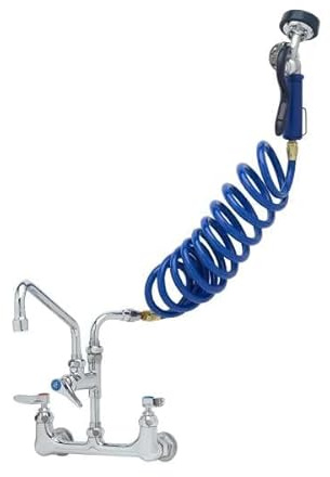 T&S Brass, PG-8WSAN-10, 4.12 GPM Wall Mounted Pet Grooming Station with Angled Spray Valve - Includes 10 Add-On Faucet, 108 Coiled Hose, and Wall Hook, Blue