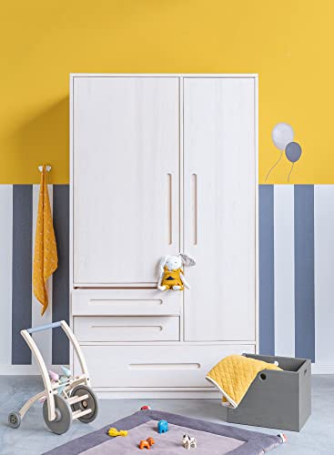 BioKinder Kleiderschrank Kinderkleiderschrank 2-türig Lina aus zertifizierten Bio-Massivholz Kiefer Naturweiß lasiert H 190 x B 110 x T 55 cm