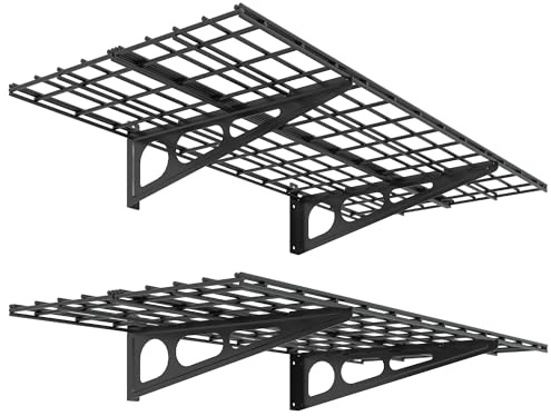 FLEXIMOUNTS 2-Pack 2x4ft 24-inch-by-48-inch Wall Shelf Garage Storage Rack Wall Mounted Floating Shelves, Black, Classic Series