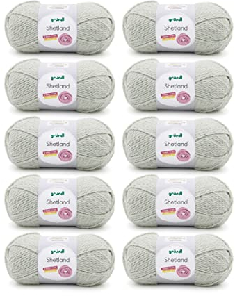 Gründl Wolle Shetland - Dicke Wolle zum Häkeln und Stricken - Winterwolle - Weich und wärmend - 80 % Polyacryl, 20 % Wolle - 10 Knäuel 100 g / 170 m - Nadelstärke 7-8 - Moos Melange