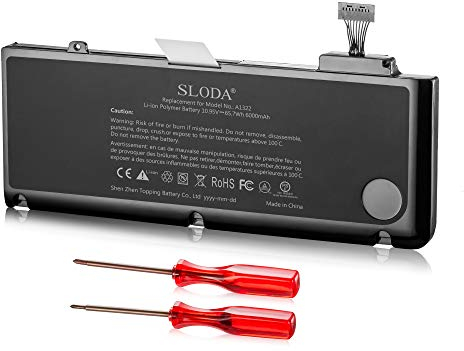 SLODA A1322 Laptop Akku für MacBook Pro 13'' A1278 (2009 2010 2011 2012) Ersatz Batterie [Li-Polymer 10.95V 6000mAh]
