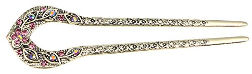 Frcolor Vintage Hair Stick, Crystal Strass Doppel Zinke Haarnadel Stick Frisur Chignon Haarnadel (Lila)