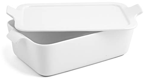 H&H Pirofila Rettangolare, Porcellana Bianca, cm16x23xH7, con Coperchio