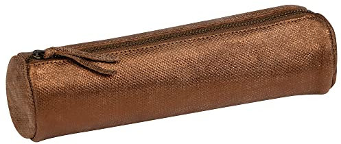 Clairefontaine - Ref 410033C - Kleo-Pathra' Leather Round Pencil Case - 22cm x 5.5cm, Made From Genuine Lambskin Leather, Metal Zip With Leather Puller - Bronze