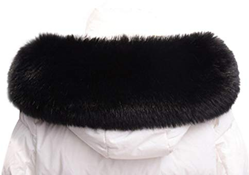 MoreChioce Damen Winter Schal Kunstfell Pelzkragen,Luxuriöser Wärm Kunstpelz Pelzschal Fellkragen Fauxpelzkragen Kapuze Schal 55cm - 90cm [ Schwarz, 70cm ]