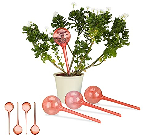 Relaxdays Globes d’arrosage en Plastique, Lot de 8, Distributeur Eau, Plantes, 2 semaines, 250 ML, Pot Fleurs, Rouge
