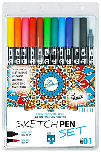 SKULLPAPER® SketchPEN Set (Set 01-11 Farben + Blender)