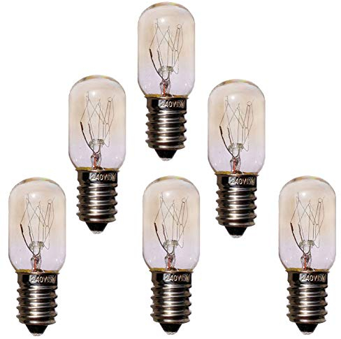 JINYU Pack 6 unidades bombillas nocturna para Lampara de Sal del Himalaya, de rosca SES casquillo E14 chapadas en níquel, T20 14W, 220 V, 230V Bombilla del refrigerador de la máquina de coser 6pcs