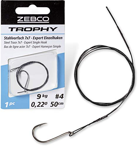 Zebco Qualitäts Trophy Stahlvorfach 1x7 Einzelhaken sicheres Vorfach Material Angel-Zubehör mit Angelhaken Hecht Angeln, 6-15 kg