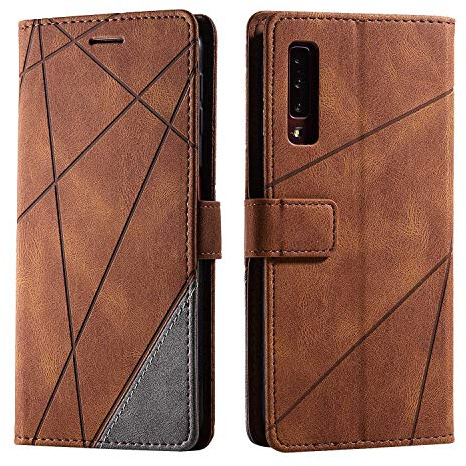 SONWO Hülle für Samsung Galaxy A7 2018, Premium Leder PU Handyhülle Flip Case Wallet Silikon Bumper Schutzhülle Klapphülle für Galaxy A7 2018, Braun