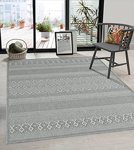 the carpet Calgary - robuster Teppich, Flachgewebe, modernes Design, ideal für Wohnzimmer, Esszimmer und Außenbereich, In- und Outdoor, Vintage-Optik, Boho-Style, Grau-Uni, 200 x 280 cm