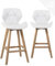 KAYELLES Lot de 2 chaises de Bar scandinave, siège Design Simili Cuir matelassé et rembourré avec Dossier, Hauteur d'assise 67 cm, Pieds Bois de hêtre FATA (Blanc)