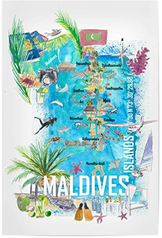 artboxONE Poster 90x60 cm Reise Maldives Islands Illustrated Map - Bild malediven Hochzeit indischer Ozean Karte