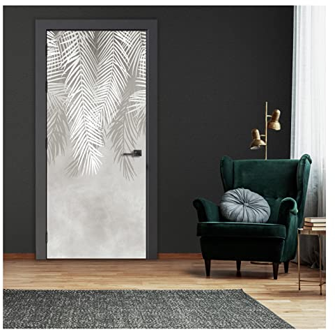 Türtapete Selbstklebend beige Federn - 91x211 cm einteilig - Türposter Fototapete für Tür Wohnzimmer Küche Badezimmer Türaufkleber Türfolie UV-Beständig Montagefertig