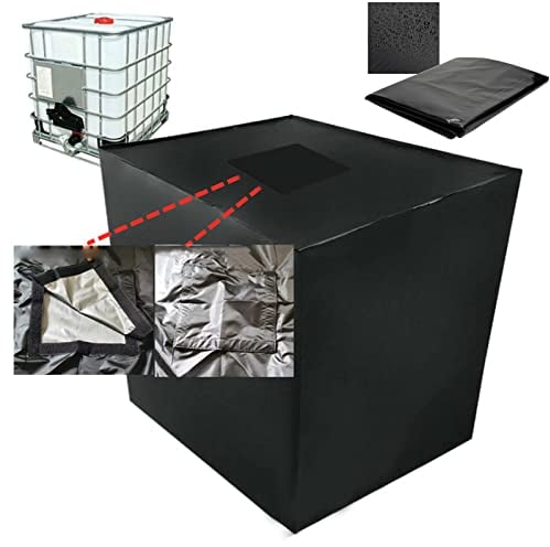 IBC Tank Abdeckung 1000L Wassertank Zubehör Ibc Tank Zubehör für Regentonne 1000 Liter, IBC Abdeckung mit Einem Offenen Reißverschluss für Ibc Auslaufhahn, Wasserdicht Und Frostschutz (Schwarz-210D)
