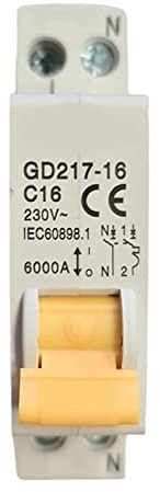 VIDOELETTRONICA® Leitungsschutzschalter Serie GD21-16 (zweipolig, 1 Module 1P+N, 230 VAC-16A)