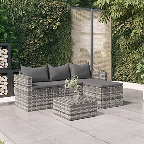 Homgoday Garten-Lounge-Set 3-Sitzer mit Fußhocker & Tisch, PE-Rattan, anthrazit Kissen, 176x64x60,5 cm - Grau Model362331