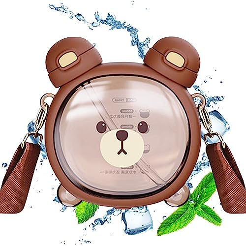 Bouteille D'eau Ours, 750ML Mignon Bouteille D'eau Avec Paille,Gourde Motif Ours Mignon, Anti-Fuite, Bouteille D'eau Portable Et Étanche Pour Les Pour Voyage