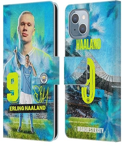 Head Case Designs Officially Licensed Manchester City Man City FC Erling Haaland 2023/24 First Team Leather Wallet Case Compatible With Apple iPhone 14