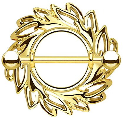 Taffstyle Piercing Schmuck Brustwarzenpiercing Brustwarze Intimpiercing Brust Nippel Intim Ohr Ohrpiercing Barbell Brustpiercing Brustwarzen gerade Hantel Stab Wirbel Ornament Gold