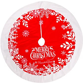 Weihnachtsbaum Decke, 120cm Weihnachtsbaumdecke Rund, Weihnachtsdeko Christbaumdecke, Schneeflocke Druck Weihnachtsteppich Rot, Tannenbaum Decke, Weihnachtsdecke