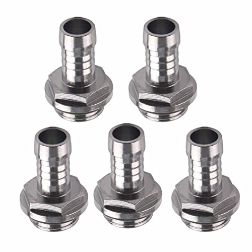 Annadue Raccord de refroidissement à eau PC en 6 pièces, raccord à fiche filetée G1/4 à deux contacts pour tuyau avec anneau en silicone caché, résistance réduite, chromée (9 mm)