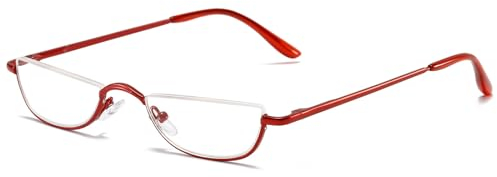 ABETOS Half Moon Reading Glasses Half Frame Semi Rimless Metal Strong Eyewear Spring Hinge Clear Lens Lightweight Fashion Computer Readers for Men Women, Red 2.5